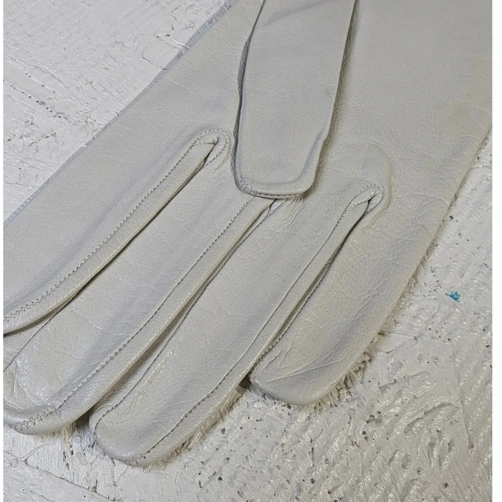 Vintage Lavable Leather Opera Gloves – 7 White Mid Length Made in France